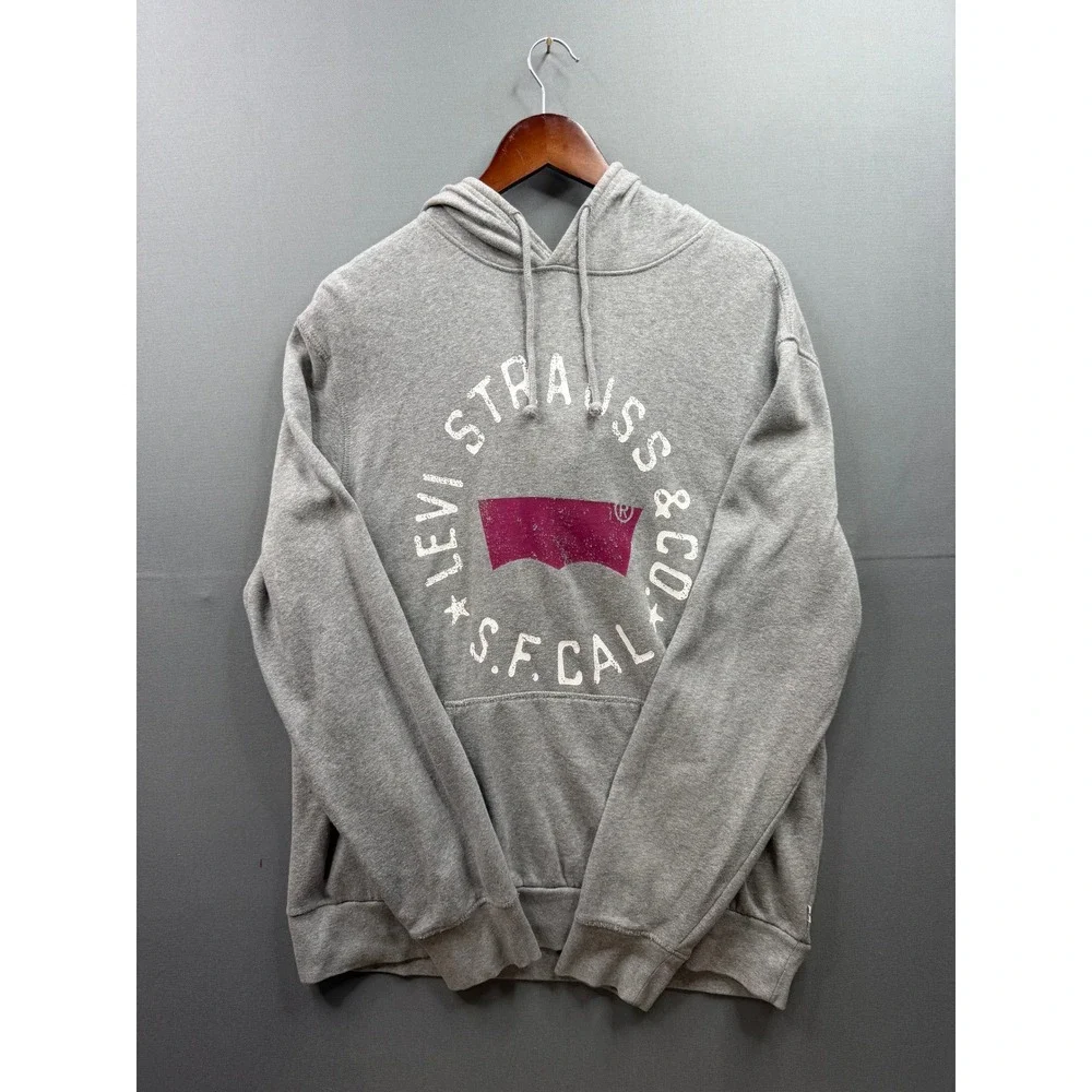 Levi's Hoodie Mens Grey Graphic Batwing Logo Pullover Sweatshirt Large
